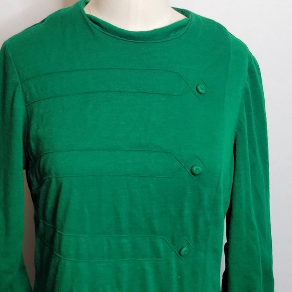 Vintage Dress Green Polyester Shortened Hem with Lace Hem Tape Zip Back - Picture 2 of 9
